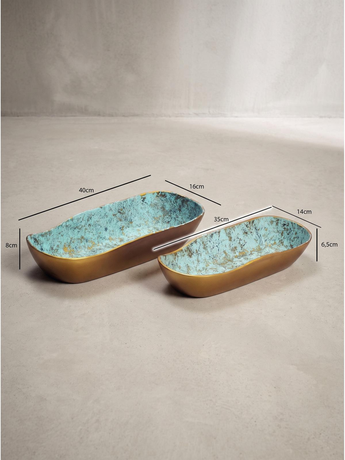 DEKOSCHALEN 2er-Set ENZ, Aluminium, Grün-Gold, 40 x 16 x 8 cm - Grün, Metall (8cm) - KADIMA DESIGN