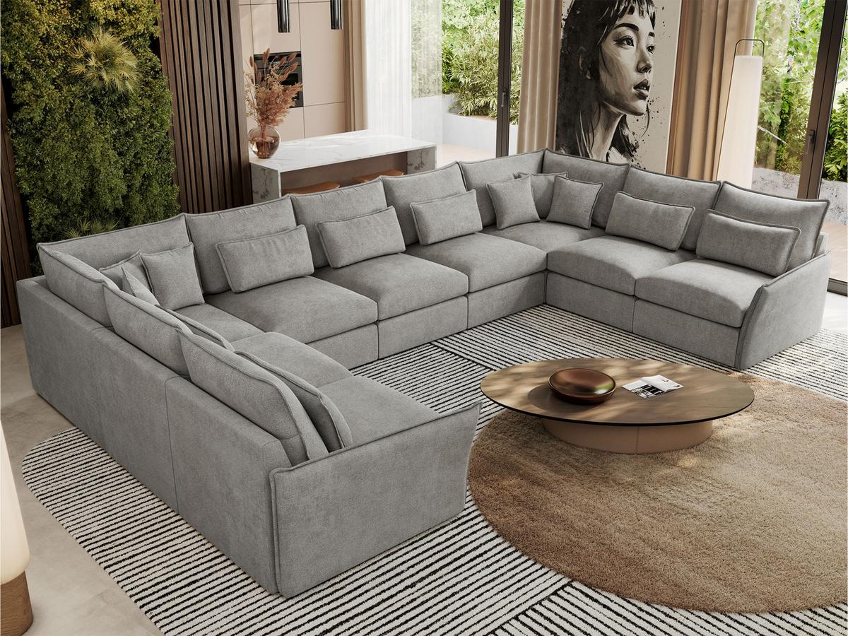 WOHNLANDSCHAFT VERSO U 9M Hellgrau Struktur - Hellgrau/Schwarz, Kunststoff/Textil (442/93/270cm) - MKS