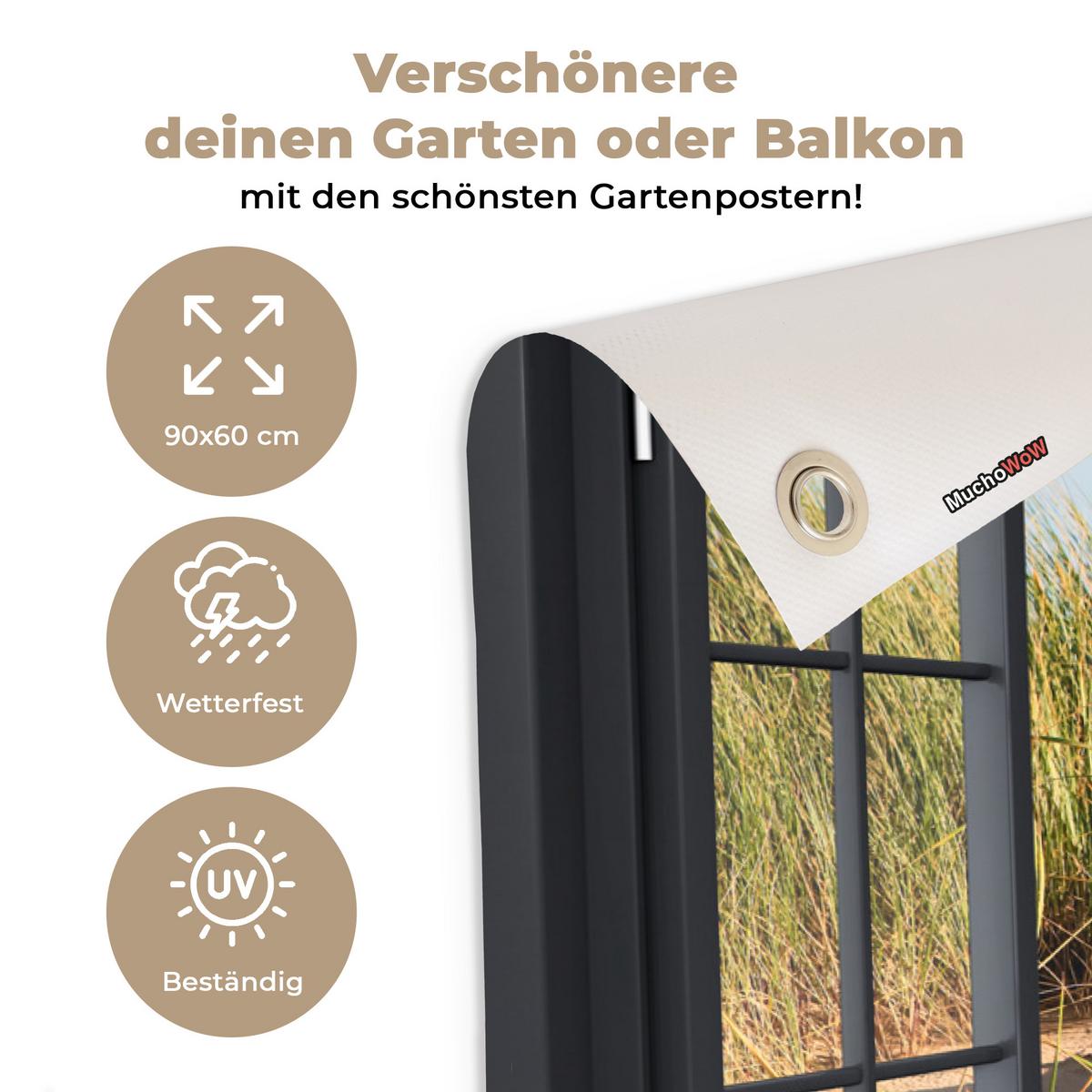 GARTENPOSTER Durchblick - Strand - Meer - Sand - Wasser - Strandhafer - Dünen Gartendeko 90x60 cm - Sandfarben, Kunststoff (90/60/0.2cm) - OnlyWow