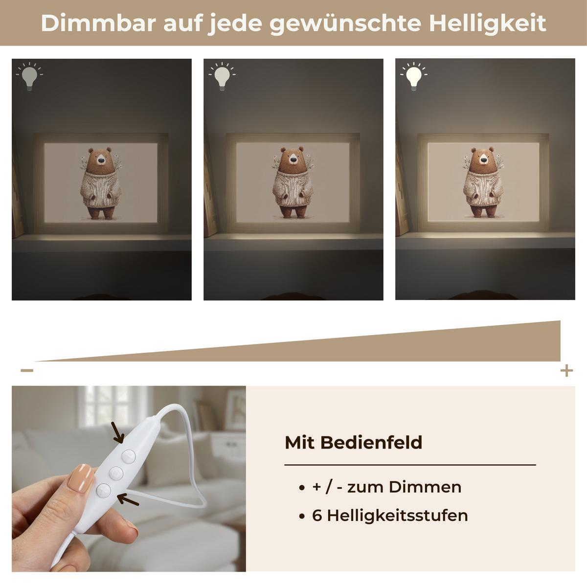 WANDLEUCHTE Bär - Weiße Blumen - Gemütlich 20x15 cm - Taupe, Holzwerkstoff (20/15/8cm) - OnlyWow