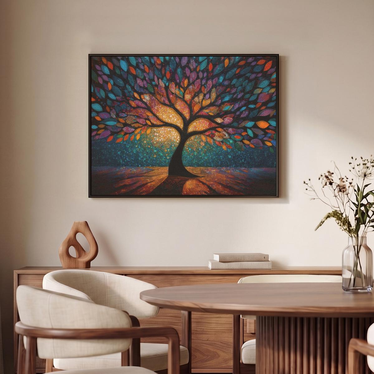 LEINWAND Bilder mit Rahmen - Mosaik - Bunt - Baum - Äste - 70x50 - Multicolor, Textil (70/50cm) - MuchoWow