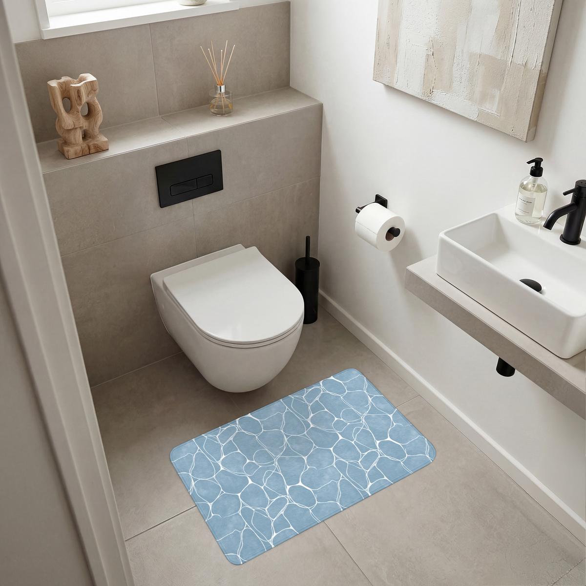 BADEMATTE Organisch - Muster - Blau 80x50 cm - Hellblau, Textil (80/50cm) - OnlyWow