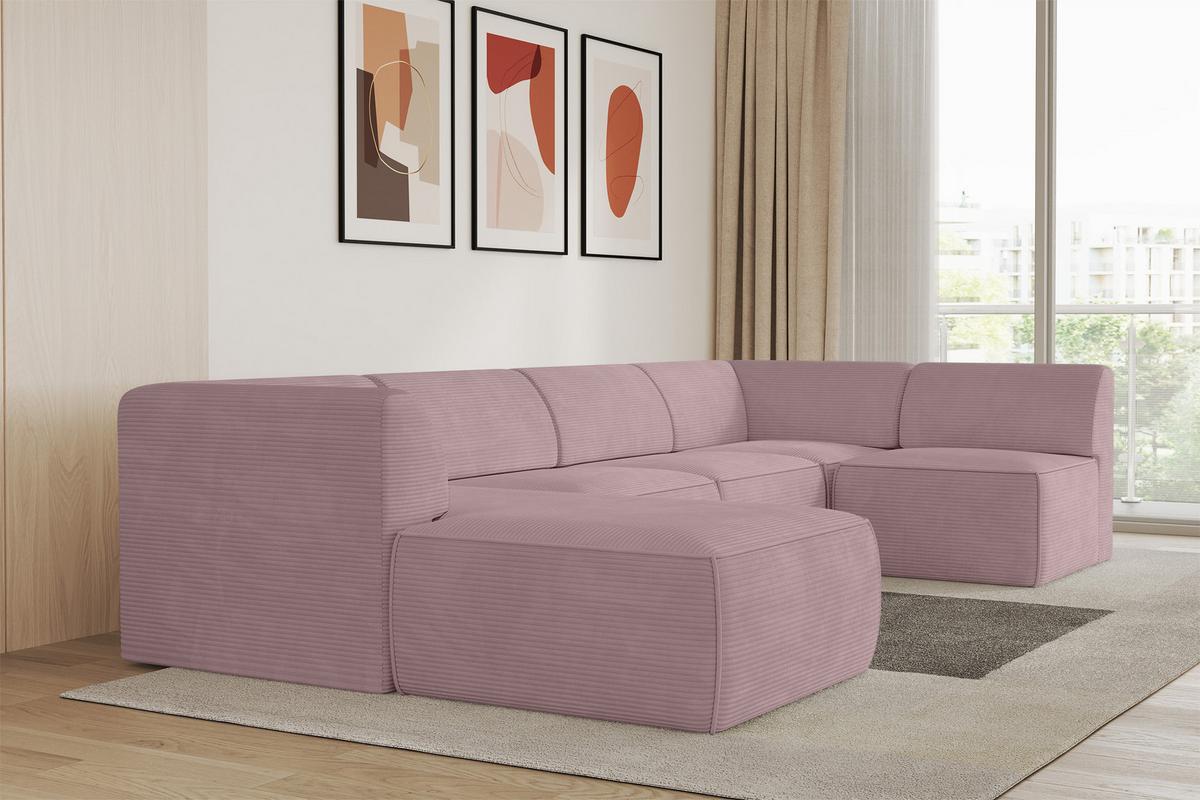 WOHNLANDSCHAFT Ottomane Links MOVO-L 345x180x78 cm Rosa Cord - Rosa, Holzwerkstoff/Kunststoff (345/78/180cm) - ALTDECOR