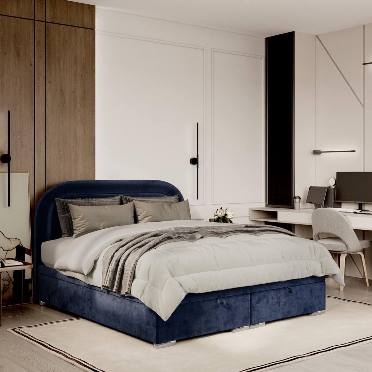 POLSTERBETT Harmony mit Stauraum 120/200 cm Marineblau im Lotta Stoff - Chromfarben/Dunkelblau, Holz/Holzwerkstoff (120/200cm) - AltaBeds