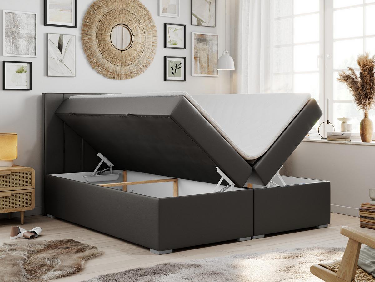 BOXBETT ALLY 160/200 Dunkelgrau Kunstleder - H3 - Dunkelgrau, Holz/Textil (160/200cm) - MKS