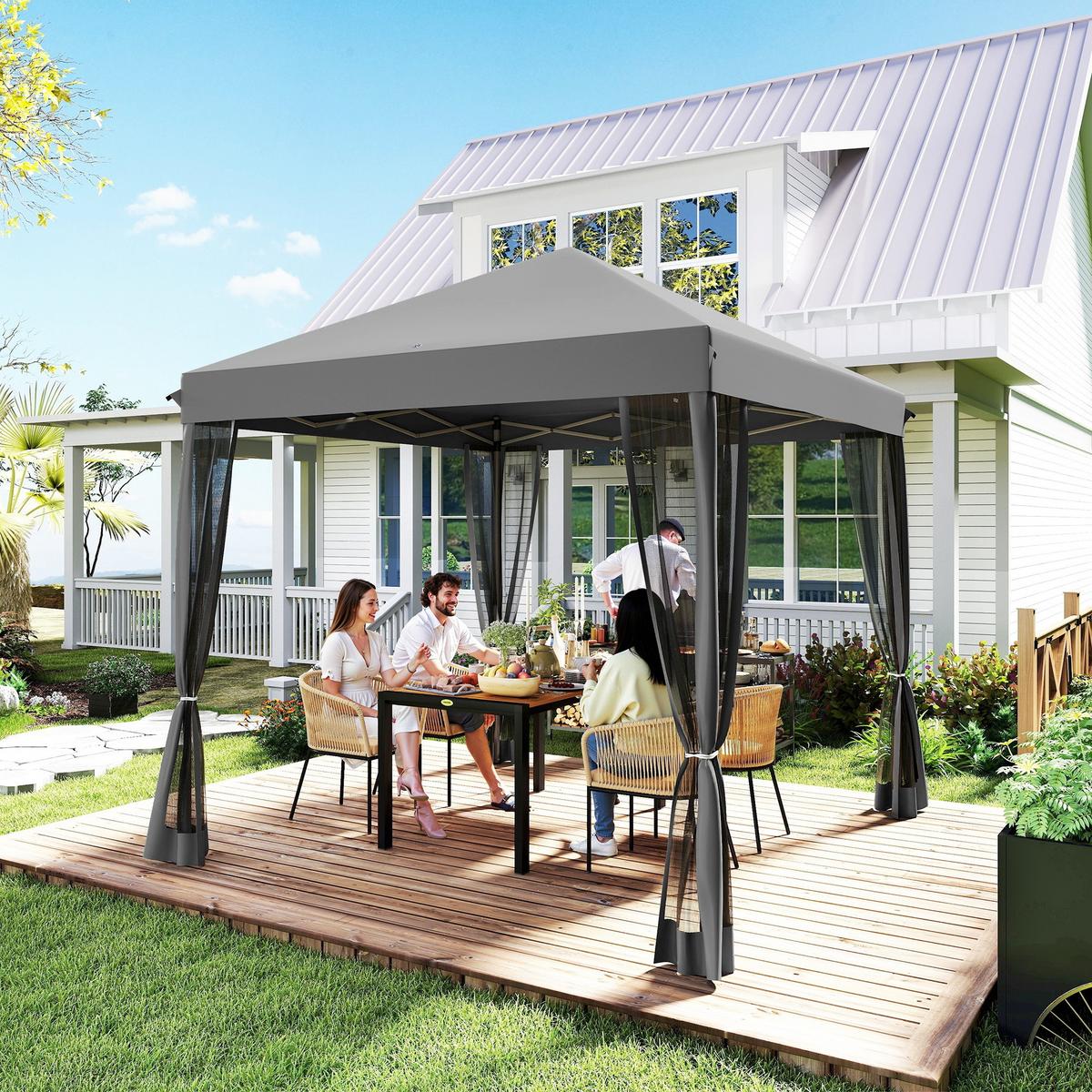 FALTPAVILLON, Cremeweiß, Metall, Oxford-Stoff, Moskitonetz - Hellgrau, Metall (295/260/295cm) - Outsunny