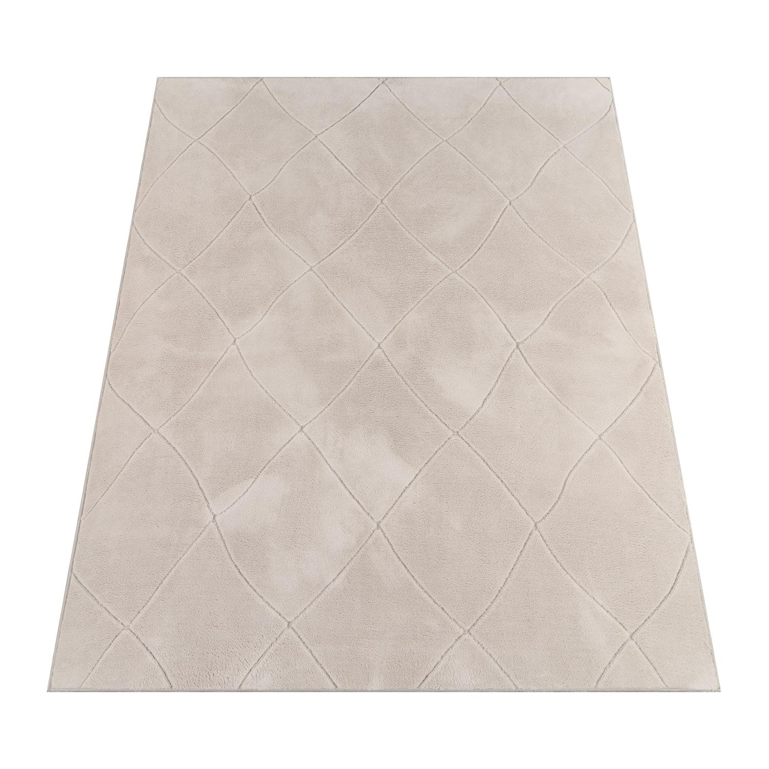 KURZFLORTEPPICH Waschbar, mit Rauten-Struktur, Creme, 80 x 150 cm - Beige, Textil (80/150cm) - KADIMA DESIGN