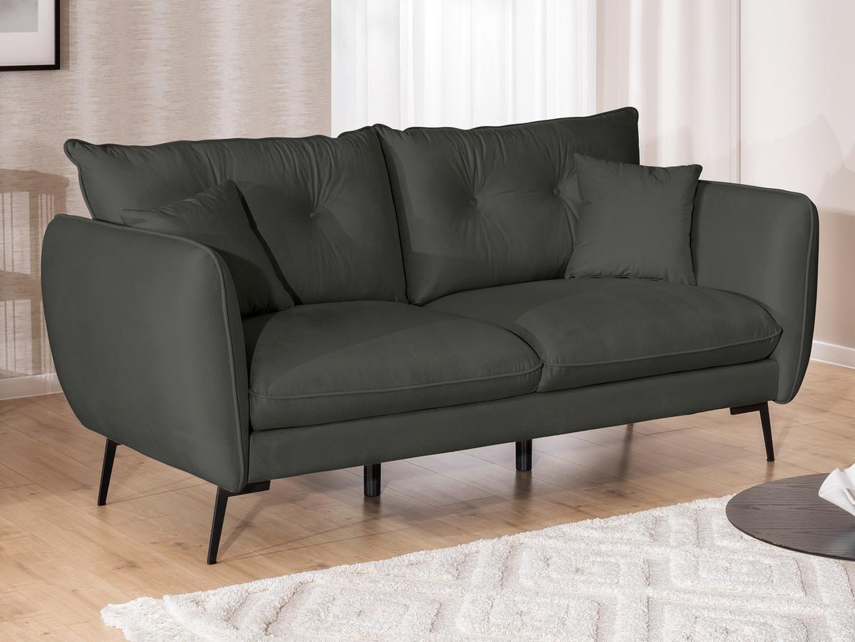 3-SITZER-SOFA Nordloft Dunkelgrau Samt - Dunkelgrau/Schwarz, Holz/Textil (204/86/100cm) - S-Style Möbel