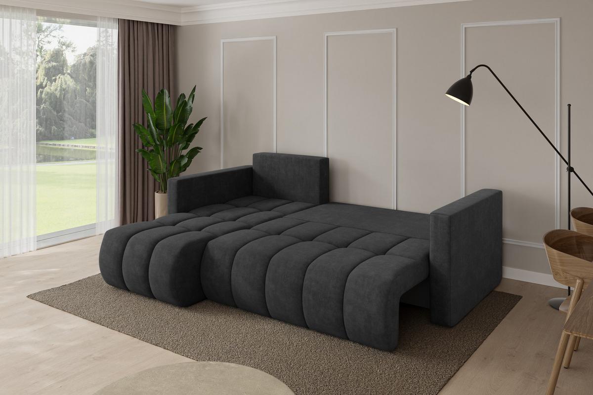 ECKSOFA mit Schlaffunktion Ottomane Links GARD-L 226x146x85 Dunkelgrau Velours - Anthrazit/Schwarz, Holzwerkstoff/Kunststoff (226/146cm) - ALTDECOR