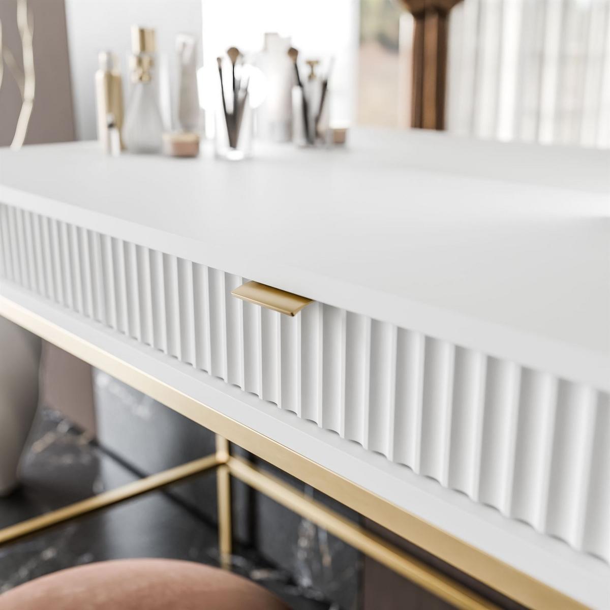 SCHMINKTISCH MIT SPIEGEL CORTADO ELITE GOLD WEISS - Weiß, Holzwerkstoff (104/78/50cm) - Lookway