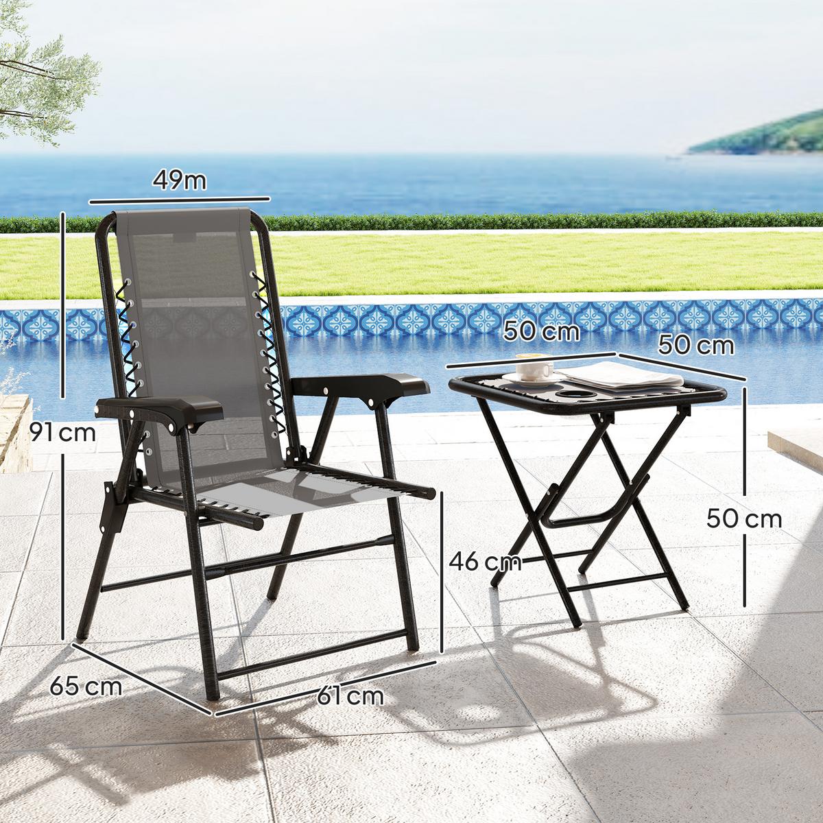 GARTENMÖBEL-SET 3 TLG. Dunkelgrau mit Becherhalter - Dunkelgrau, Metall - Outsunny