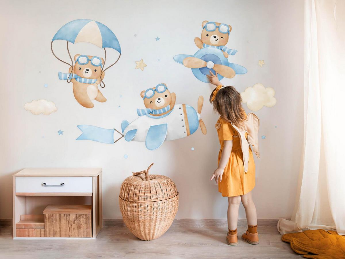 WANDAUFKLEBER 60x94cm - Fliegende Bären - Multicolor, Kunststoff (60/94/0.1cm) - Wallfluent