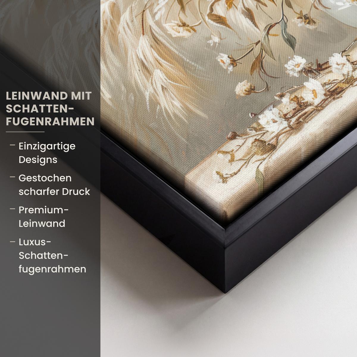 LEINWAND Bilder mit Rahmen - Blumen - Vase - Stilleben - Beige - 40x30 - Creme, Textil (40/30cm) - MuchoWow