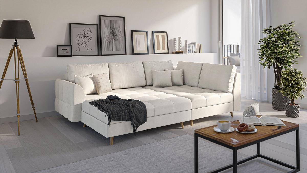 HOCKER Lorine Mikrofaser Ecru - Ecru, Textil (118/40/73cm) - S-Style Möbel