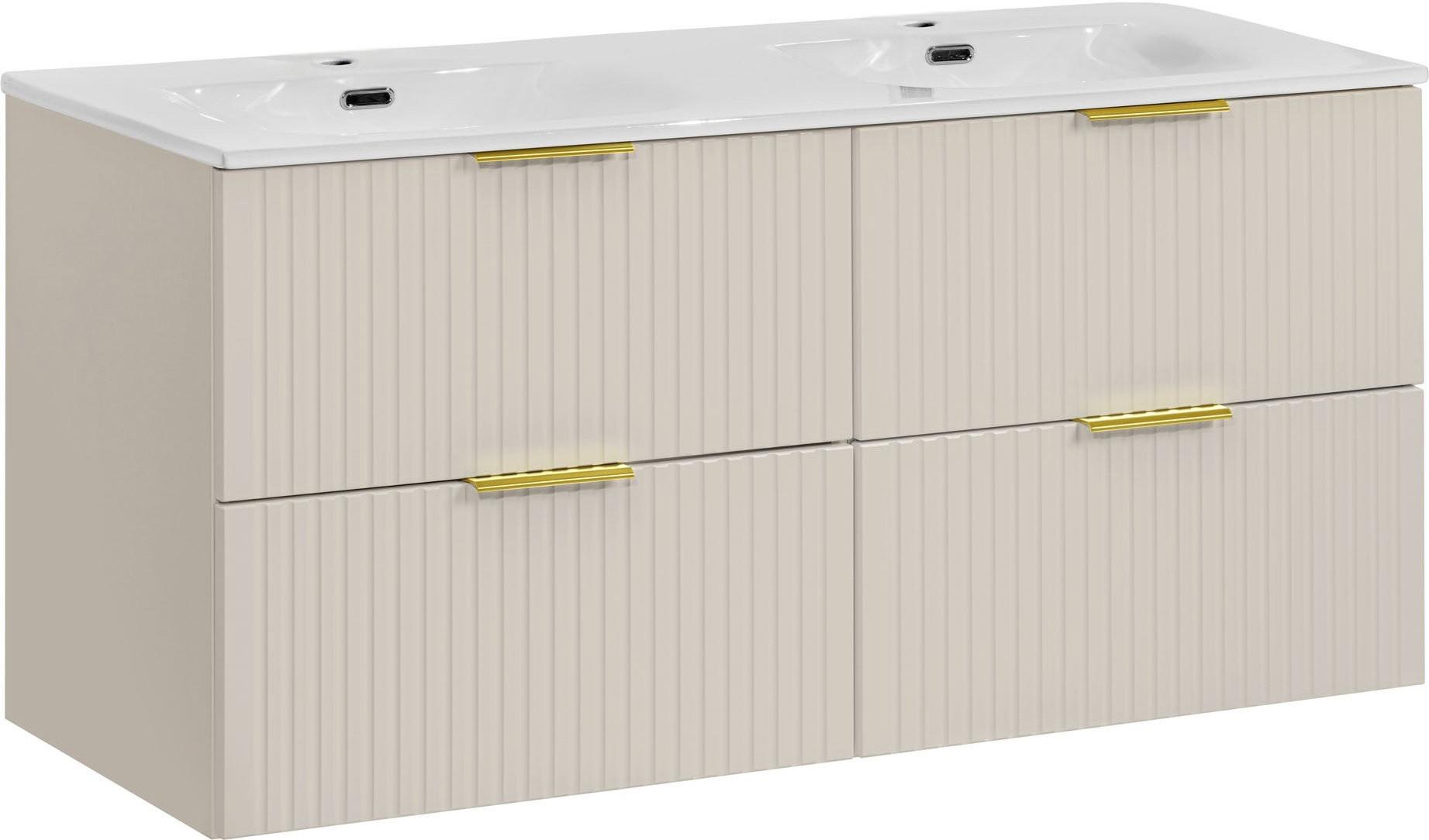 DOPPELWASCHTISCH Niva hängend geriffelt in Kaschmir Matt 121/59/46 cm - Kaschmir/Beige, Holzwerkstoff/Kunststoff (121/58.5/46cm) - WFL GROUP