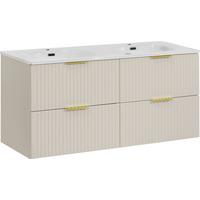 DOPPELWASCHTISCH Niva hängend geriffelt in Kaschmir Matt 121/59/46 cm - Kaschmir/Beige, Holzwerkstoff/Kunststoff (121/58.5/46cm) - WFL GROUP