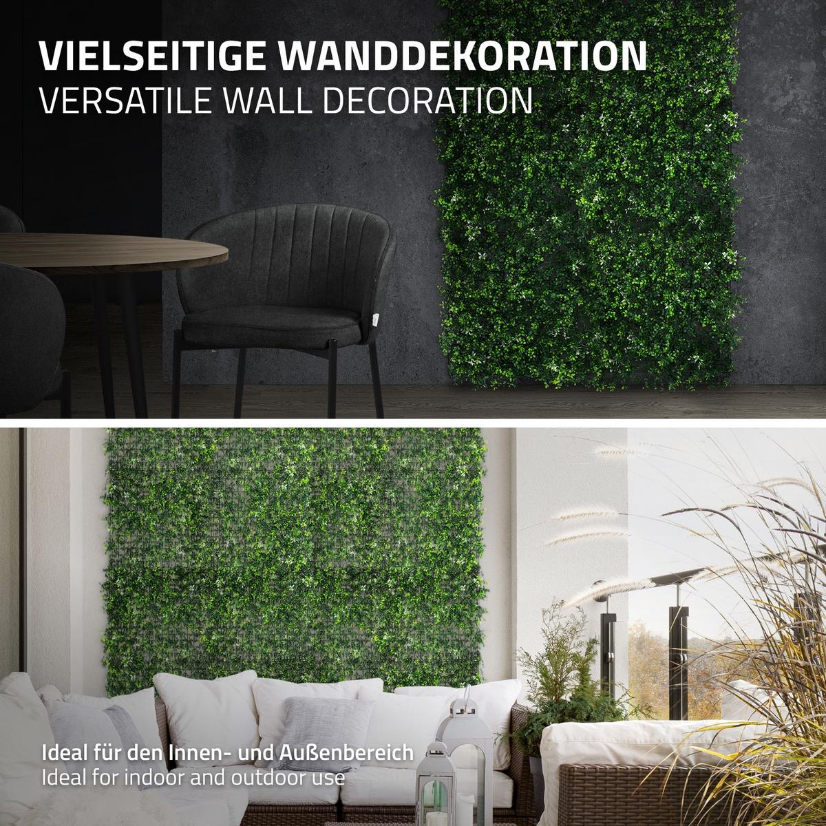 KÜNSTLICHE PFLANZENWAND 4er Set 50x50 cm Kunstpflanzen Wand Innen Aussen Pachysandra - Grün, Kunststoff (50/50/8cm) - ECD-Germany