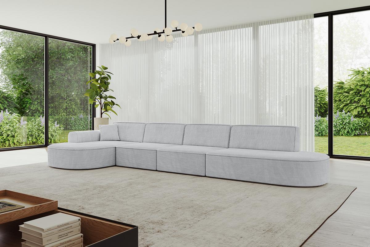 ECKSOFA Ottomane Links MARI-L3 - 413x171x79 cm Grau Cord - Schwarz/Grau, Holzwerkstoff/Kunststoff (165/406cm) - ALTDECOR