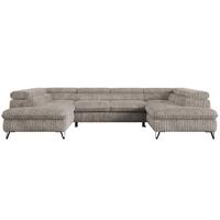 WOHNLANDSCHAFT PEDRO U Cord Hellbraun - Hellbraun/Schwarz, Textil/Metall (346/76/208cm) - MKS