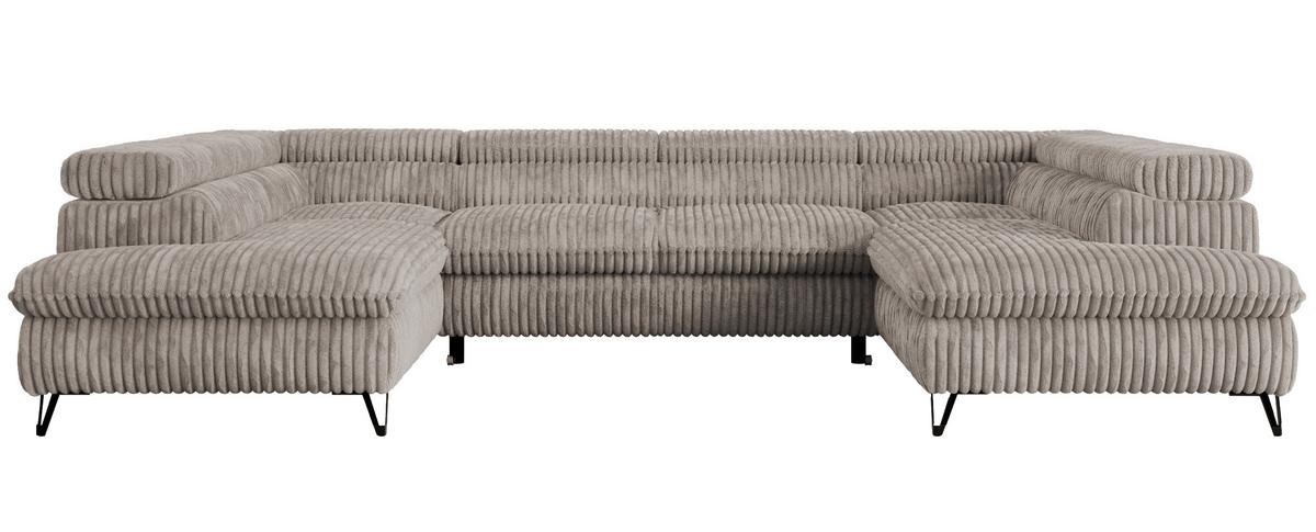 WOHNLANDSCHAFT PETER U Cord Hellbraun - Hellbraun/Schwarz, Textil/Metall (346/76/208cm) - MKS