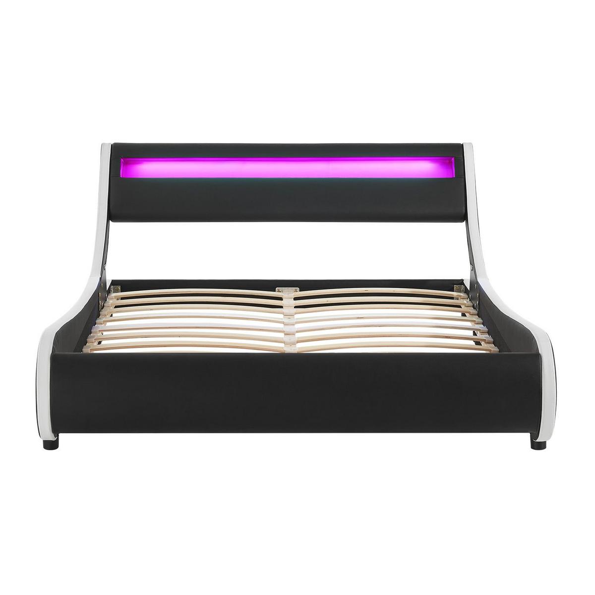 POLSTERBETT Valencia schwarz 140x200 cm mit LED - Schwarz, Textil (140/200cm) - Juskys