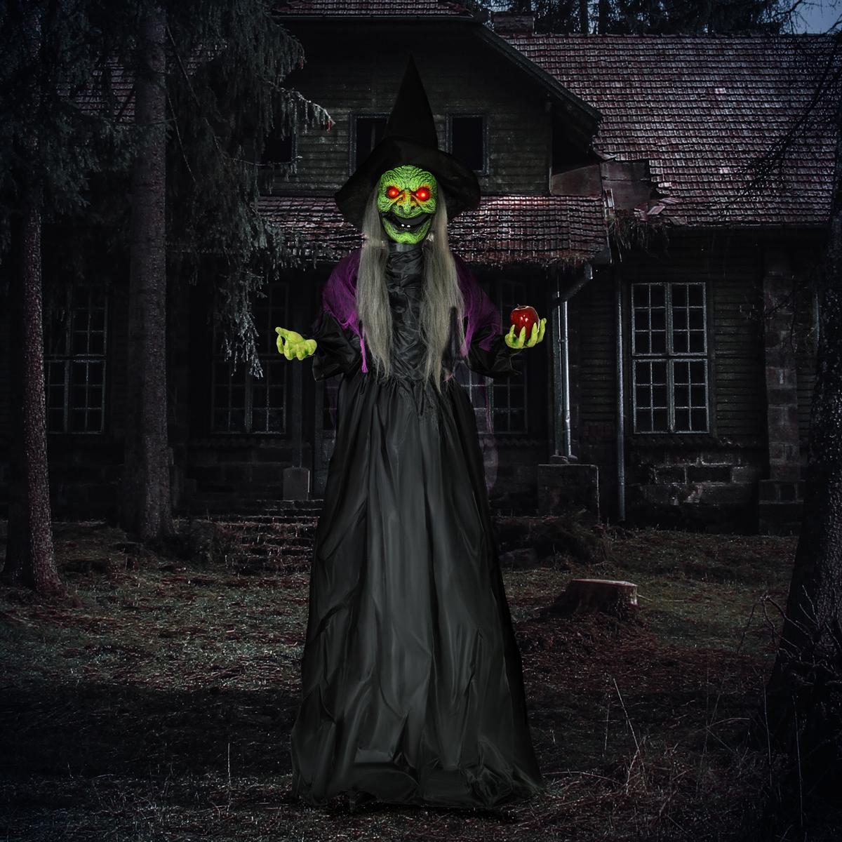180CM Halloween Dekoration Halloween-Hexe mit LED-Lichter, Soundfunktion - Schwarz, Kunststoff (18/180/70cm) - HOMCOM
