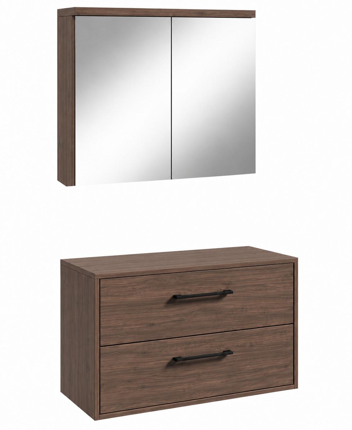 BADMÖBEL-SET Florence 2 Teile Walnuss Braun - 80 x 46 x 46 cm - Walnussfarben, Holz (80/46/46cm) - Badplaats