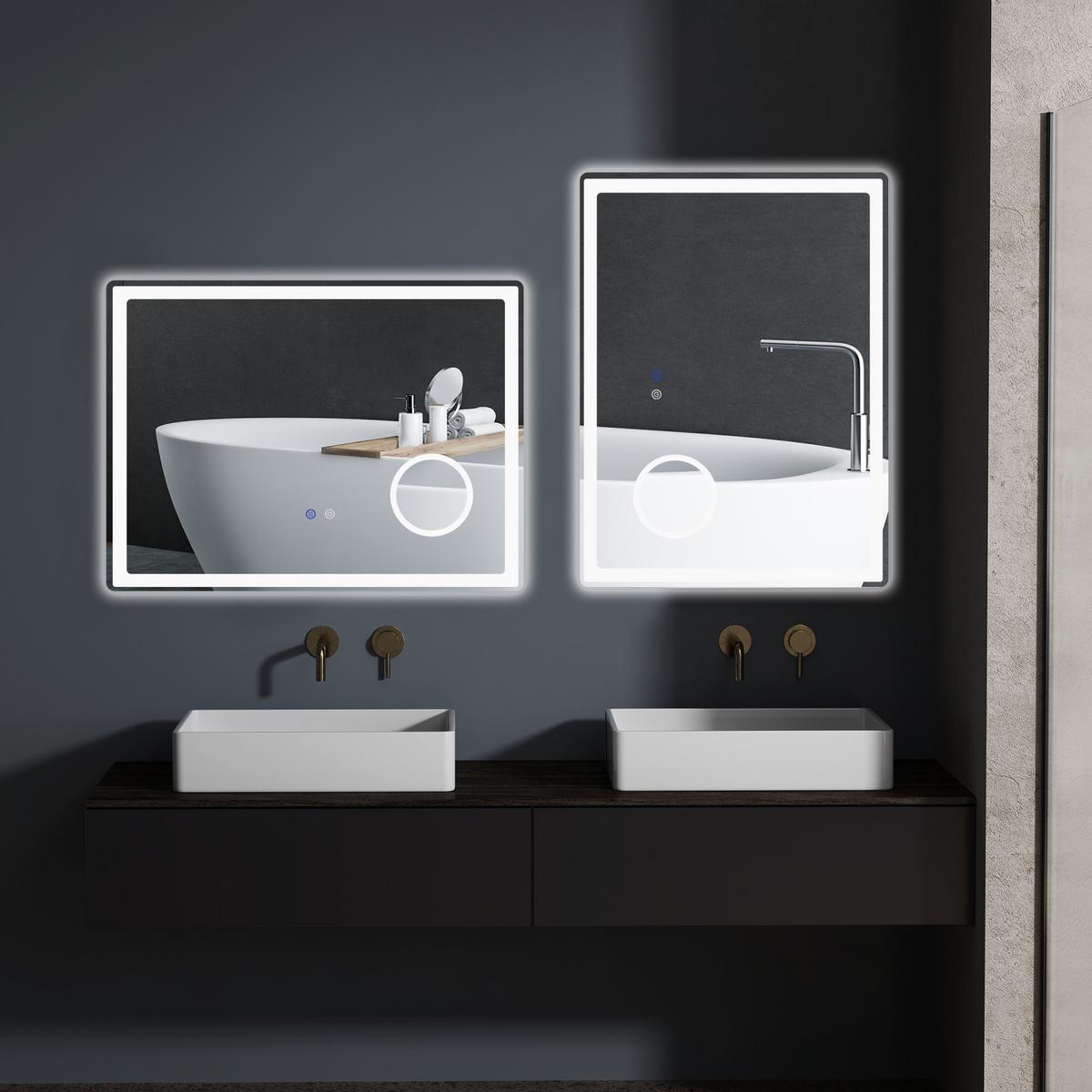 LED Badezimmerspiegel,mit 3x Vergrößerung, Memory-Funktion, beschlagfrei - Weiß, Glas (3.8/60/80cm) - Kleankin