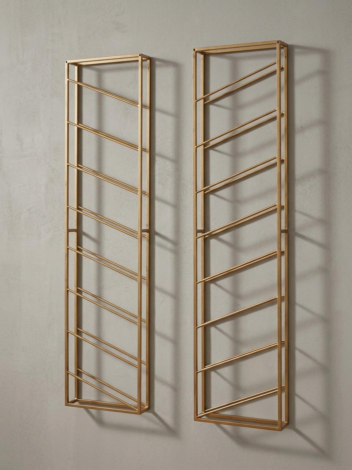 WEINREGAL STILVIN Eisen Pulverbeschichtet Wandmontage Handgefertigt, Gold 36x8x150 cm - Goldfarben, Metall (36/150/8cm) - KADIMA DESIGN