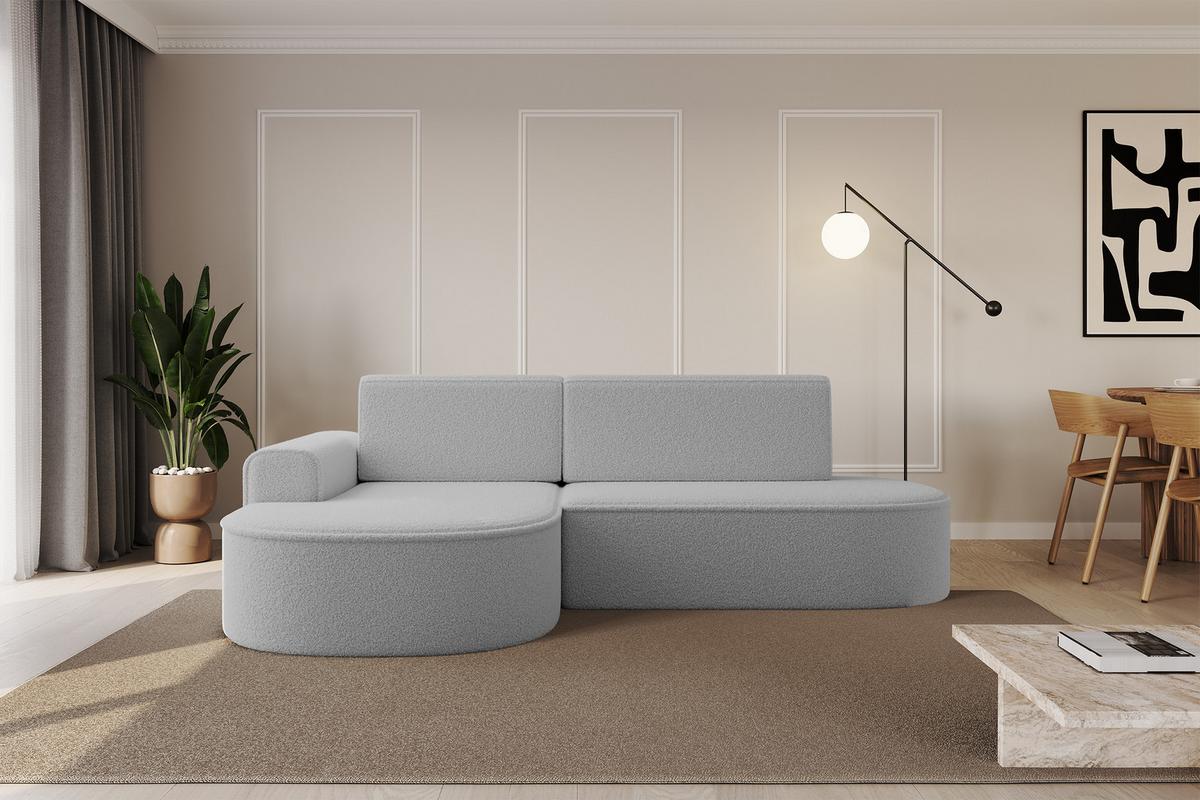 ECKSOFA mit Schlaffunktion und Bettkasten Ottomane Links MARI-L1-S - 283x167x73 cm Hellgrau Bouclé - Hellgrau/Schwarz, Holzwerkstoff/Kunststoff (283/167cm) - ALTDECOR