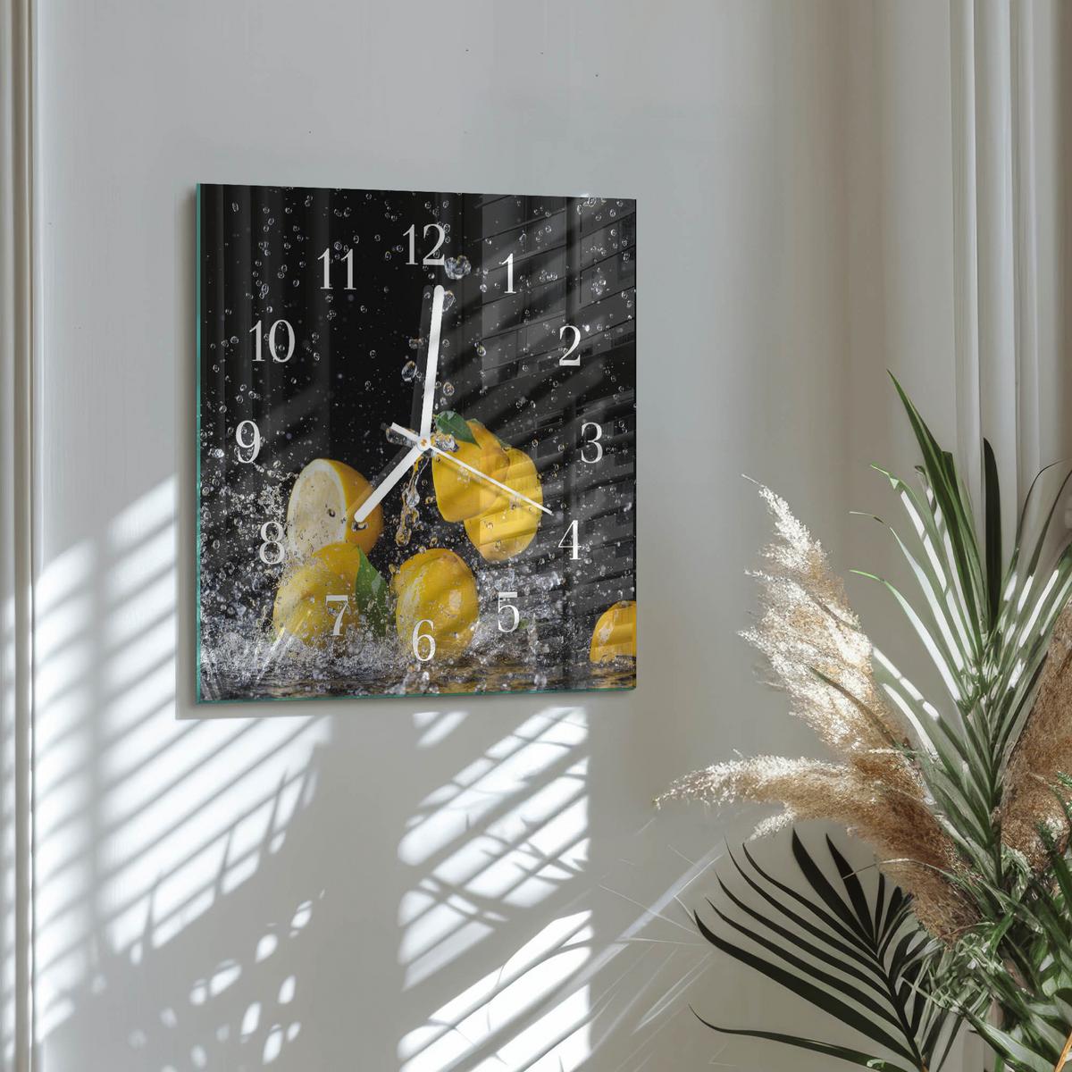 WANDUHR aus Glas 30x30 cm - Zitronen - Gelb, Glas (30/30/0.4cm) - TULUP