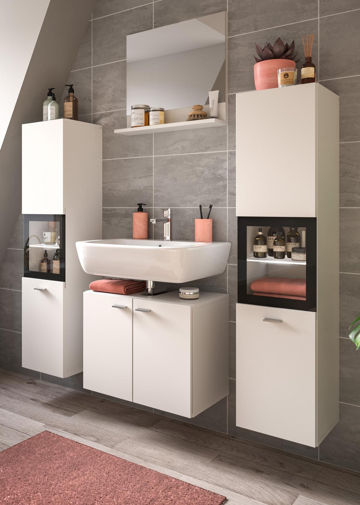 BADMÖBEL-SET weiß 4-teilig 140 cm, Kombination hängend oder stehend - Weiß, Glas/Holzwerkstoff (137/186/33cm) - Inn.Furn