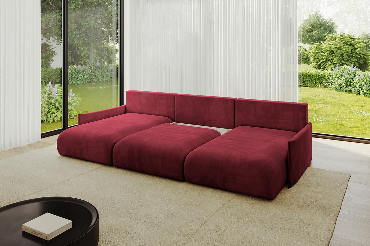 WOHNLANDSCHAFT mit Schlaffunktion und Bettkasten ONESK-U-v1 317x177x72 Bordeauxrot Velours - Bordeaux, Holzwerkstoff/Kunststoff (317/72/177cm) - ALTDECOR