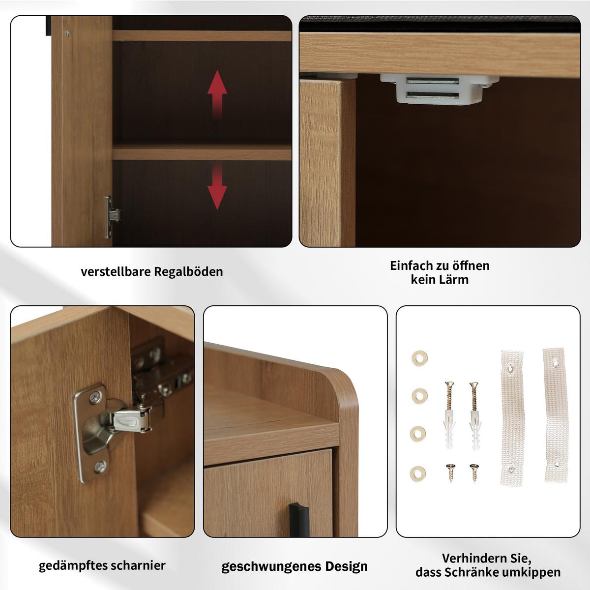 SCHUHBANK 100 cm Natur mit Stauraum, 3 Türen und gepolstertem Sitz für Flur - Naturfarben, Holzwerkstoff (100/68.5/34cm) - Urban Meuble
