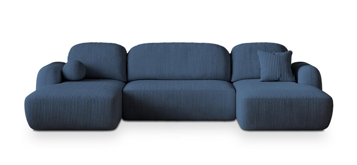 WOHNLANDSCHAFT SAVONA P Blau Kordstoff mit Schlaffunktion - Blau/Schwarz, Holz/Kunststoff (320/90/148cm) - MASSENO