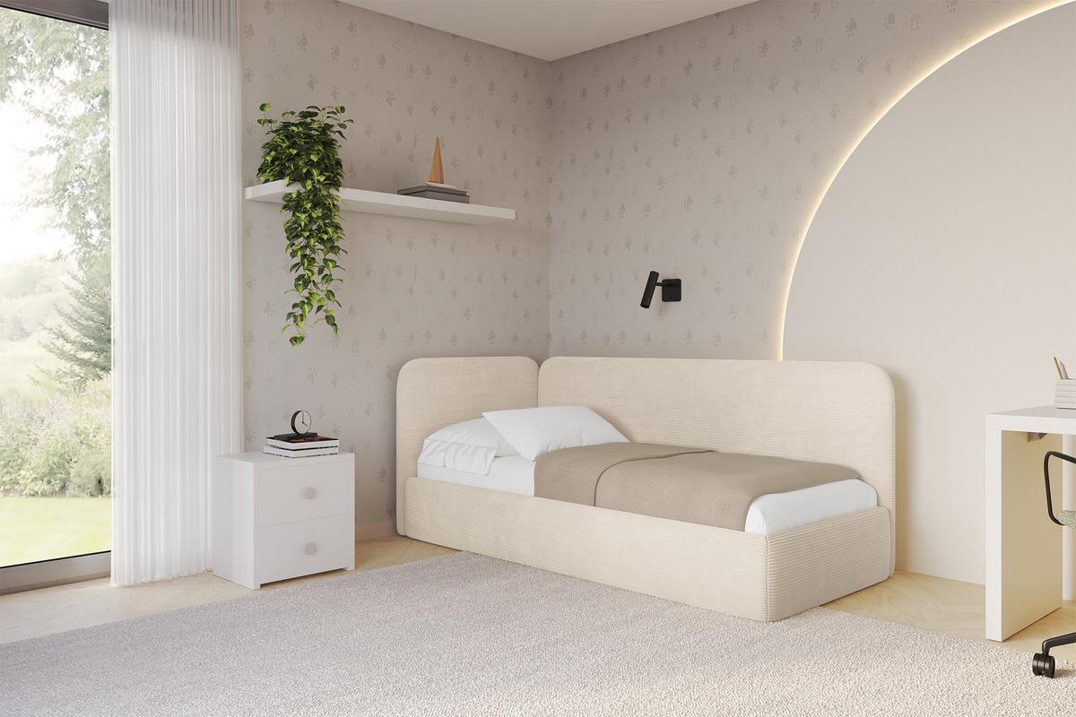EINZELLBETT Jugendbett mit Bettkasten, Rechts - ELSY 80x200 Beige - Kaschmir, Holzwerkstoff/Textil (80/200cm) - ALTDECOR