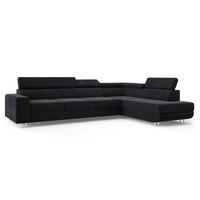 ECKSOFA HESTION Schwarz Velours-Stoff mit Schlaffunktion - Schwarz, Holz (332/190cm) - MASSENO