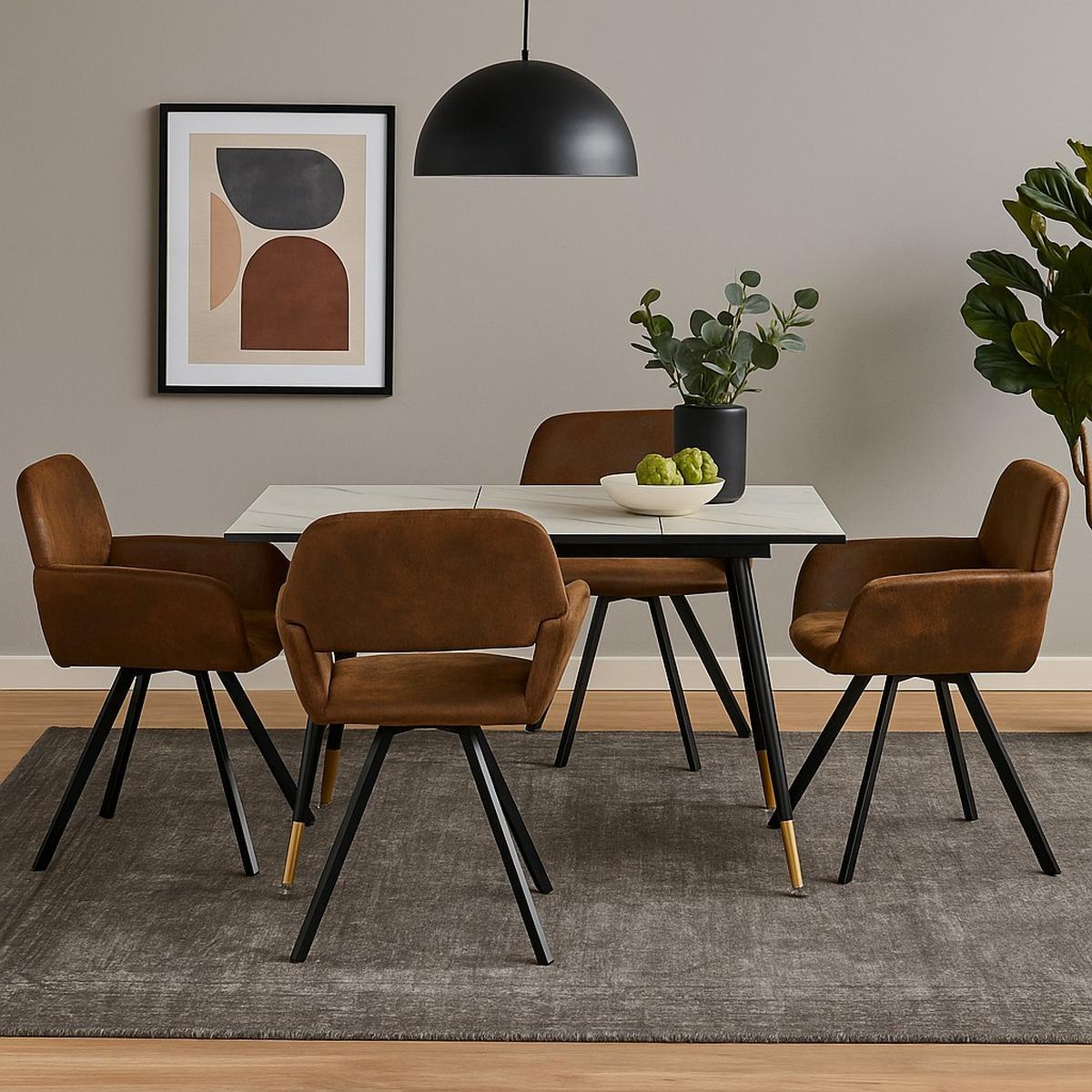 ESSZIMMER SET mit Ausziehbarem Tisch und Drehstühlen - Modernes Design - Schwarz/Braun, Holzwerkstoff/Metall (80/75/160cm) - Urban Meuble