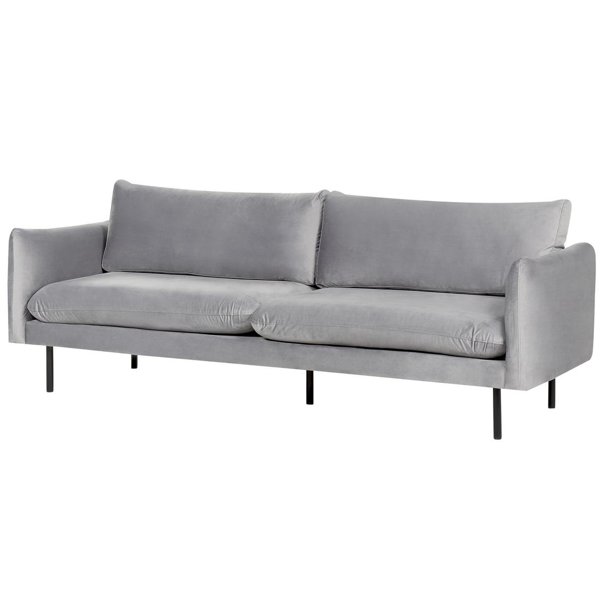 SOFA-SET 5-Sitzer Samtstoff Grau mit Ottomane Vinterbro - Dunkelgrau/Schwarz, Textil (220/85/85cm) - Beliani