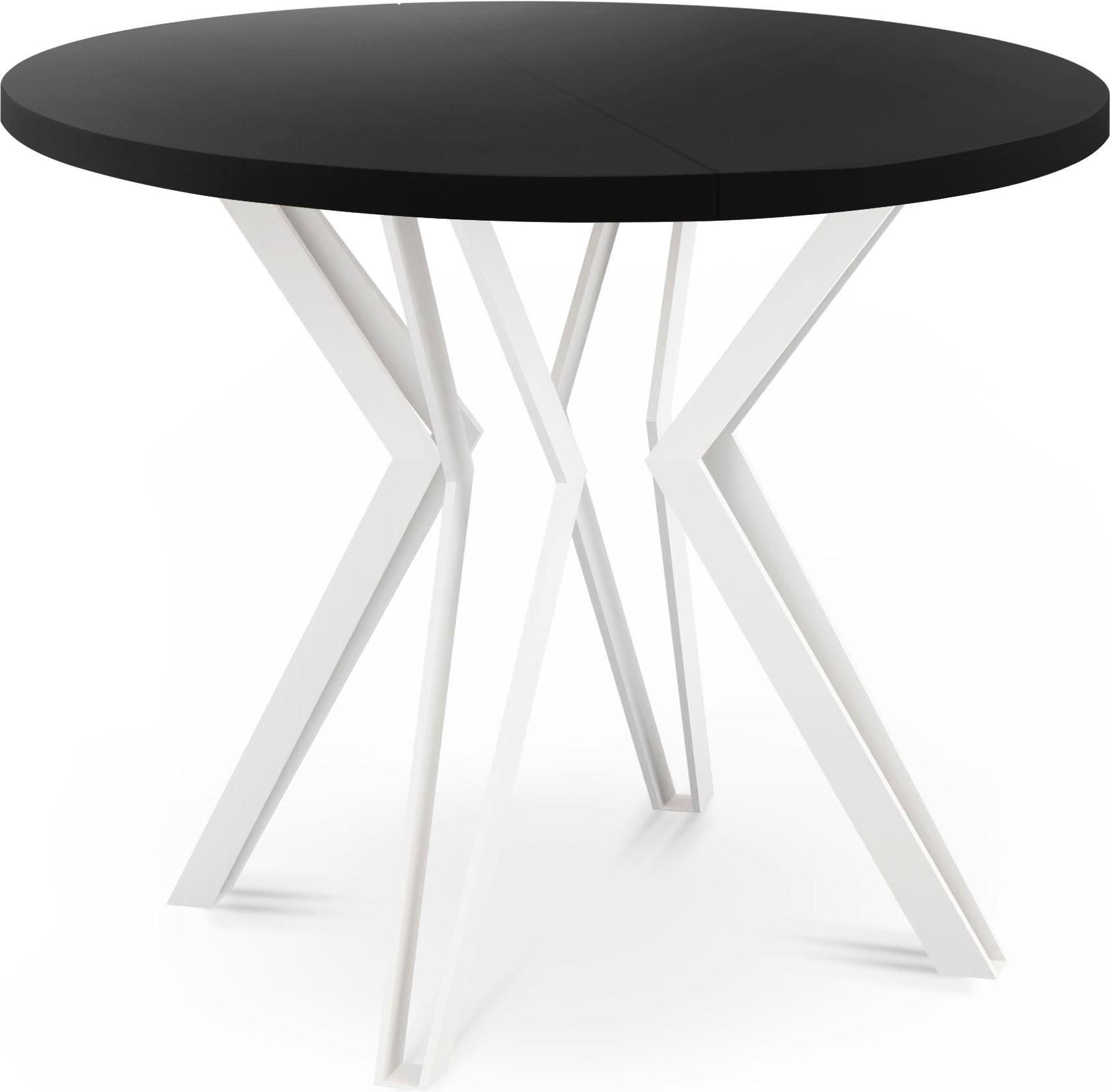 ESSTISCH Austin runder ausziehbarer, Schwarz 120-200/100/76 cm - Schwarz/Weiß, Holzwerkstoff/Metall (120/200/76cm) - WFL GROUP