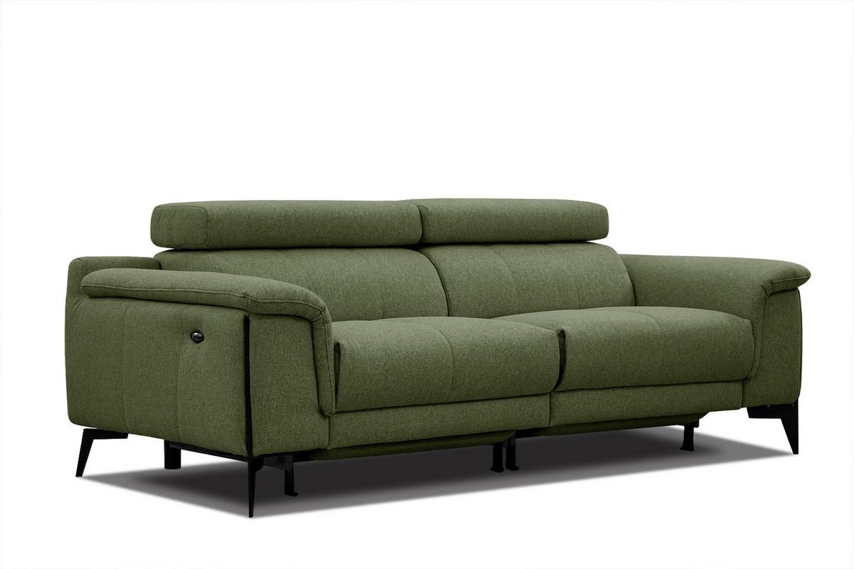 RELAXSOFA MATERA 3-Sitzer mit 2 Relaxfunktionen, olivgrün - Schwarz/Olivgrün, Holzwerkstoff/Textil (212/82/103cm) - Wozimo