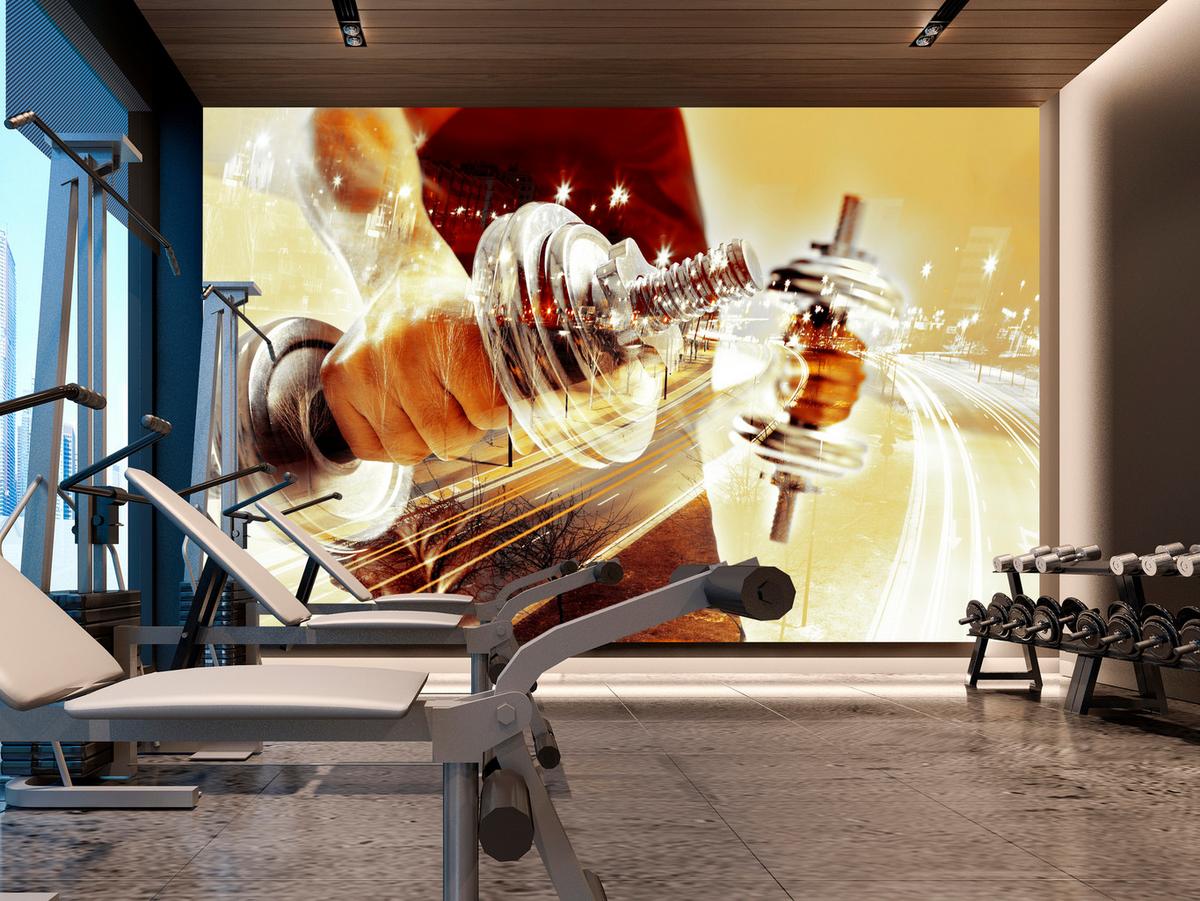 FOTOTAPETE für Jugendzimmer Sportler Mann Stadt Nacht Straße 200x140 - Gelb/Beige, Papier (200/140cm) - Muralo