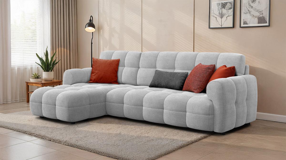 ECKSOFA MELLOW 4-Sitzer, hellgrau - Hellgrau/Schwarz, Holz/Textil (262/156cm) - Wozimo