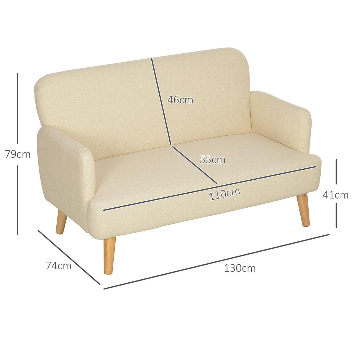 2 SITZER SOFA, 130 x 74 x 79 cm, Cremeweiß - Weiß, Textil (74/79/130cm) - HOMCOM