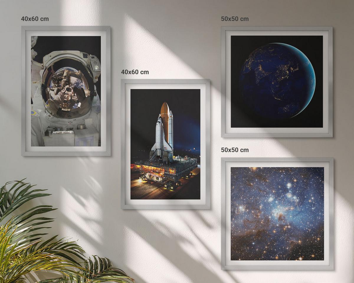 BILDER SET 4er Set - 50x50 cm & 40x60 cm Silberner Rahmen - Weltraum Erde Astronaut Rakete - Silberfarben, Kunststoff (50/50cm) - TULUP