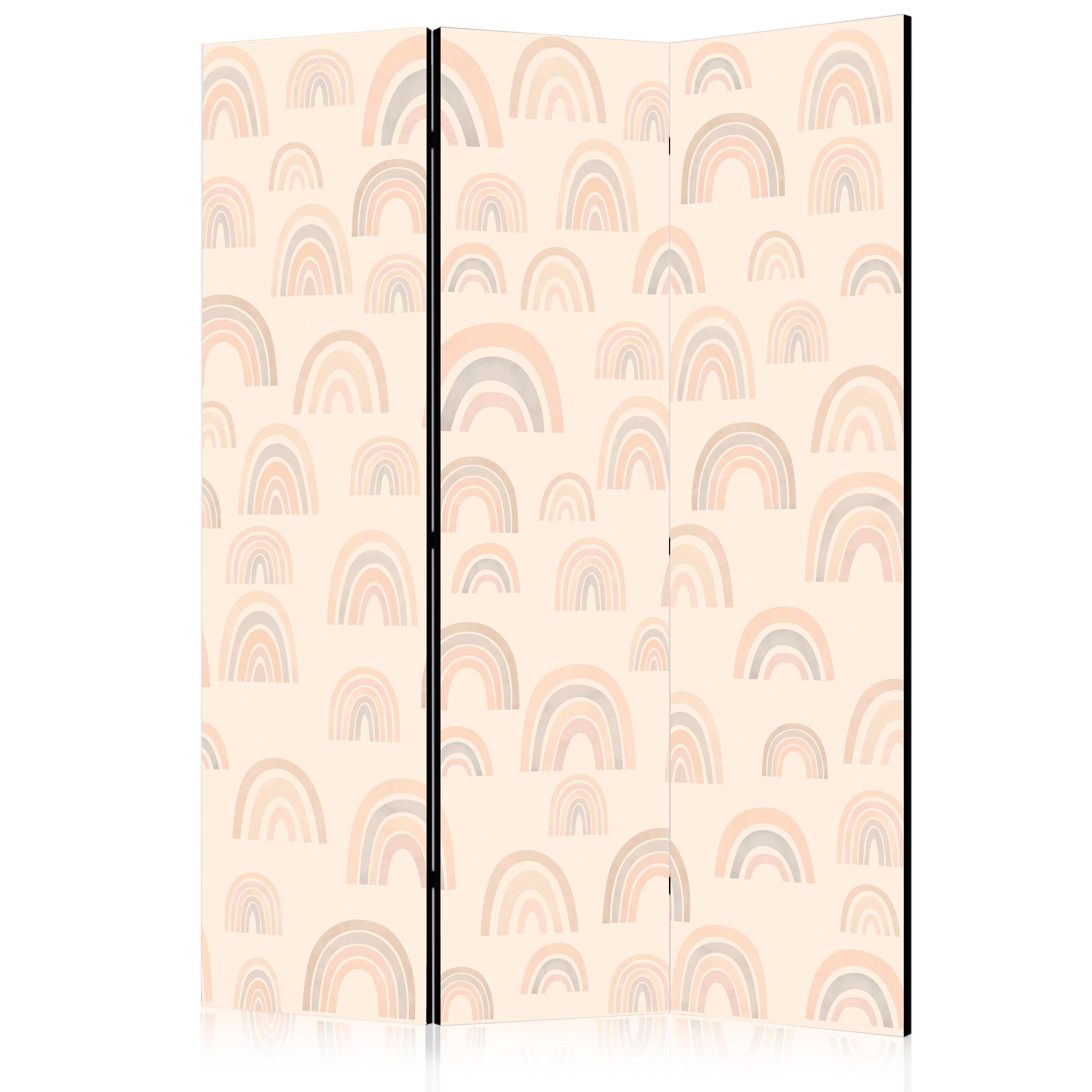 PARAVENT Akustik 3-tlg 135x172 cm Regenbogen Boho-Stil - Beige, Holz/Textil (135/172/3cm) - Muralo