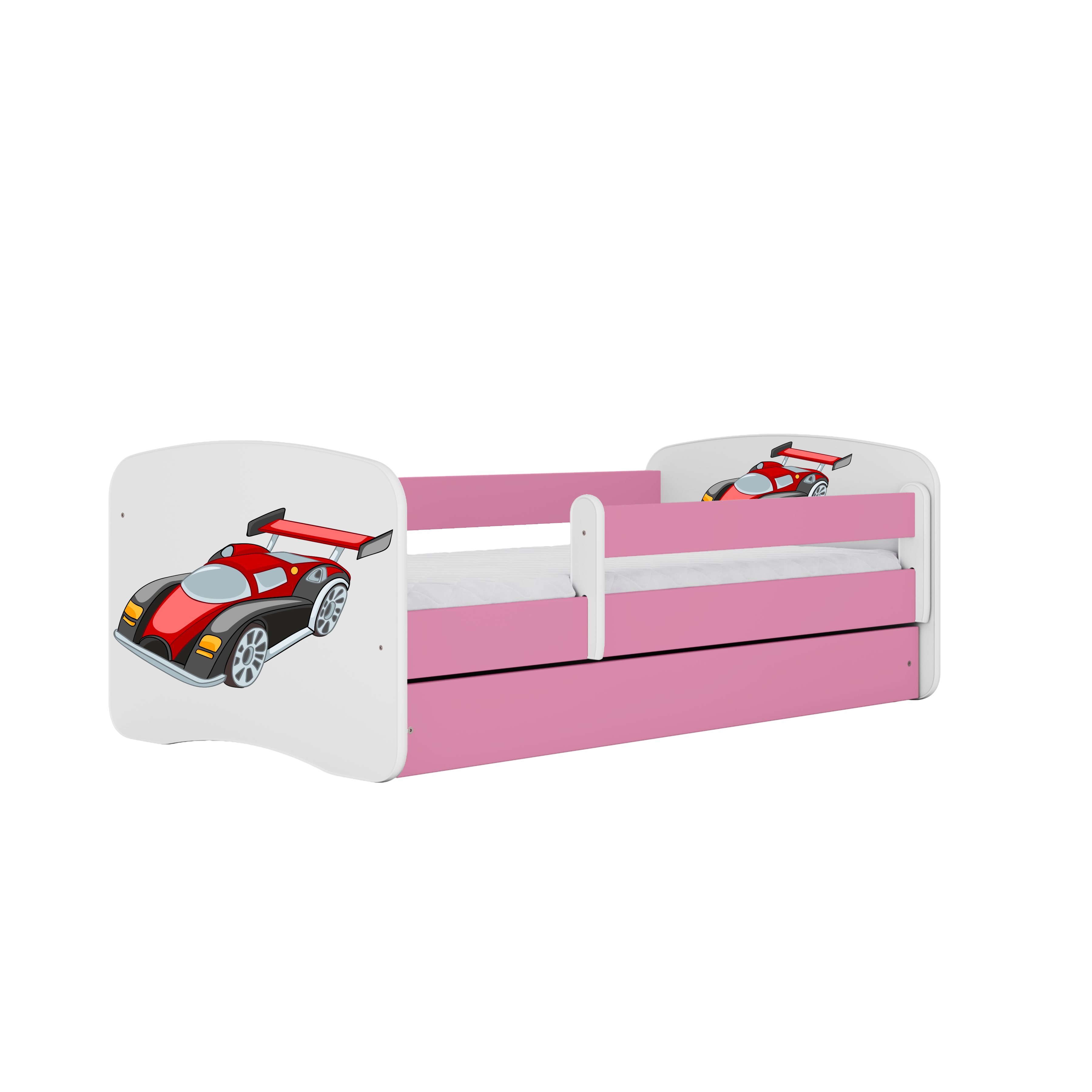 KINDERBETT Rennwagen mit Schublade und Matratze 140/70 - Rosa, Holzwerkstoff (70/140cm) - RAUMHIRSCH FURNITURE
