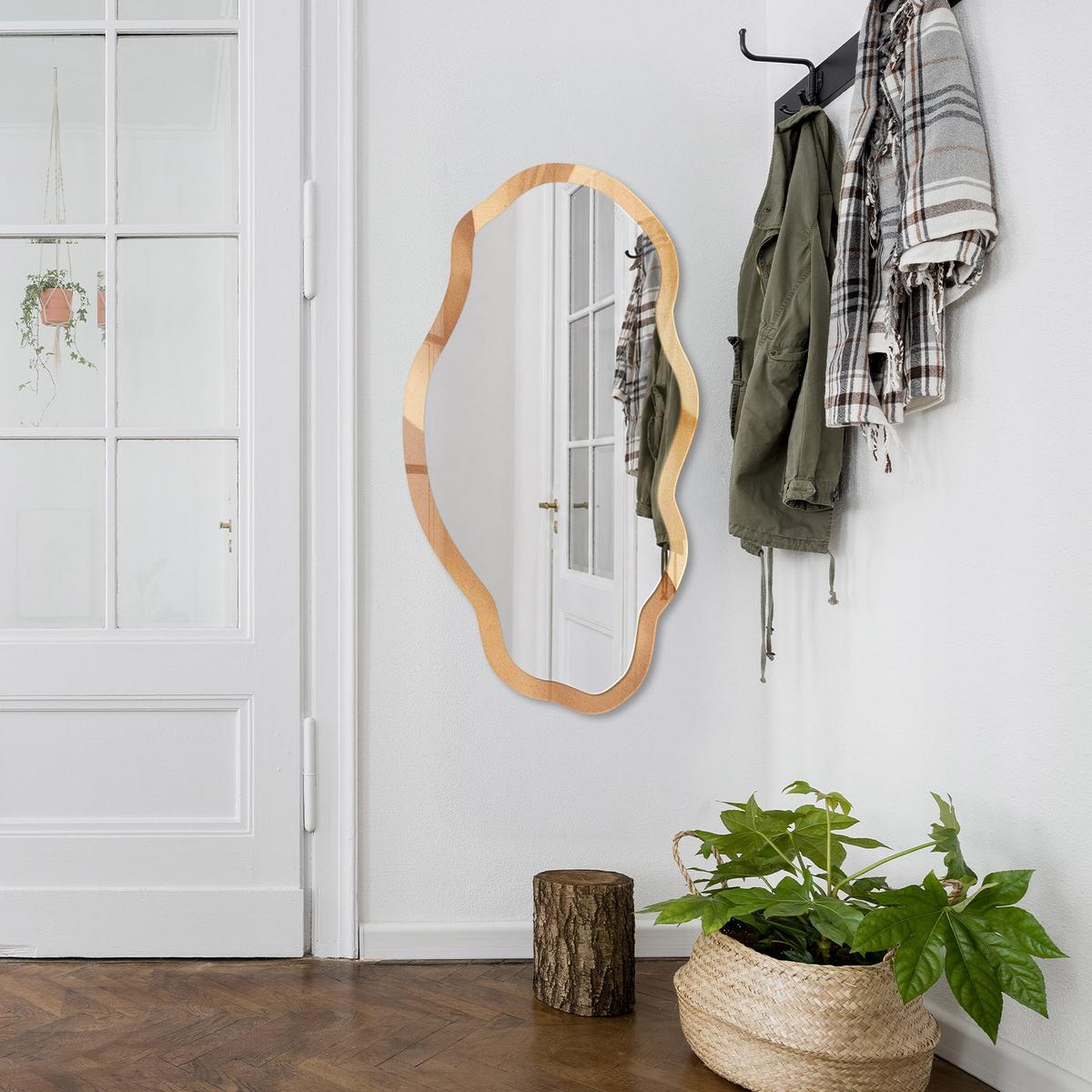 SPIEGEL 90x45 cm asymmetrisch mit Druck - Sandwellen - Transparent, Glas (45/90/0.4cm) - TULUP