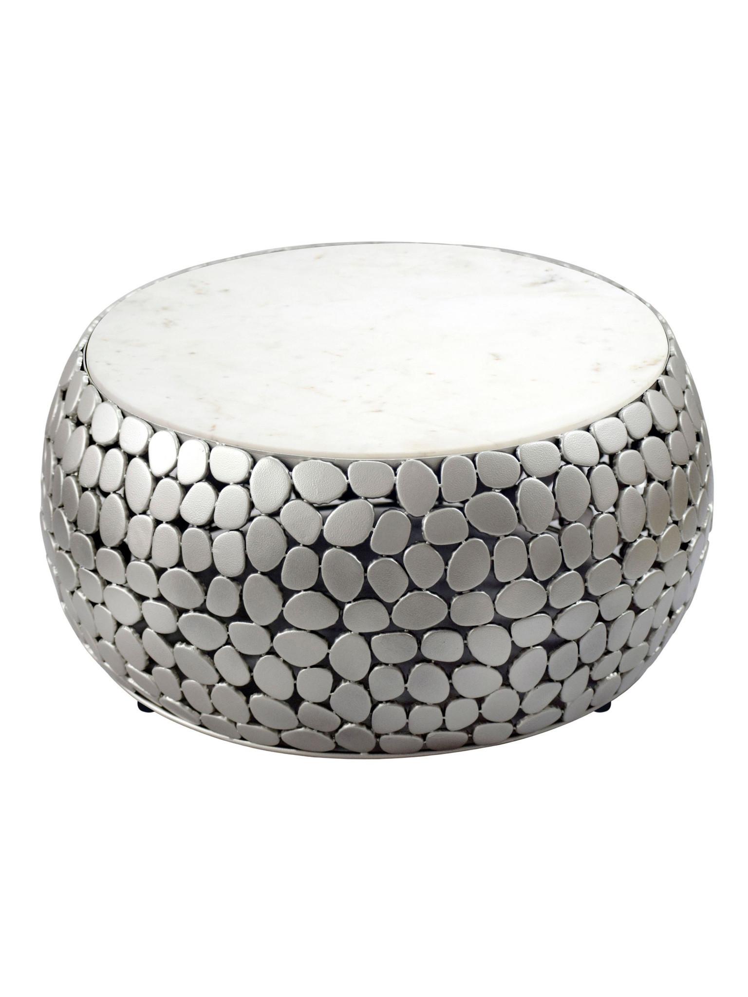 COUCHTISCH DIEMEL, Marmor, handgefertigt, Silber-Weiß, Ø 66 x 32 cm - Silberfarben, Stein/Metall (66/66/32cm) - KADIMA DESIGN
