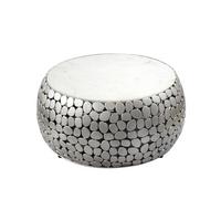 COUCHTISCH DIEMEL, Marmor, handgefertigt, Silber-Weiß, Ø 66 x 32 cm - Silberfarben, Stein/Metall (66/66/32cm) - KADIMA DESIGN